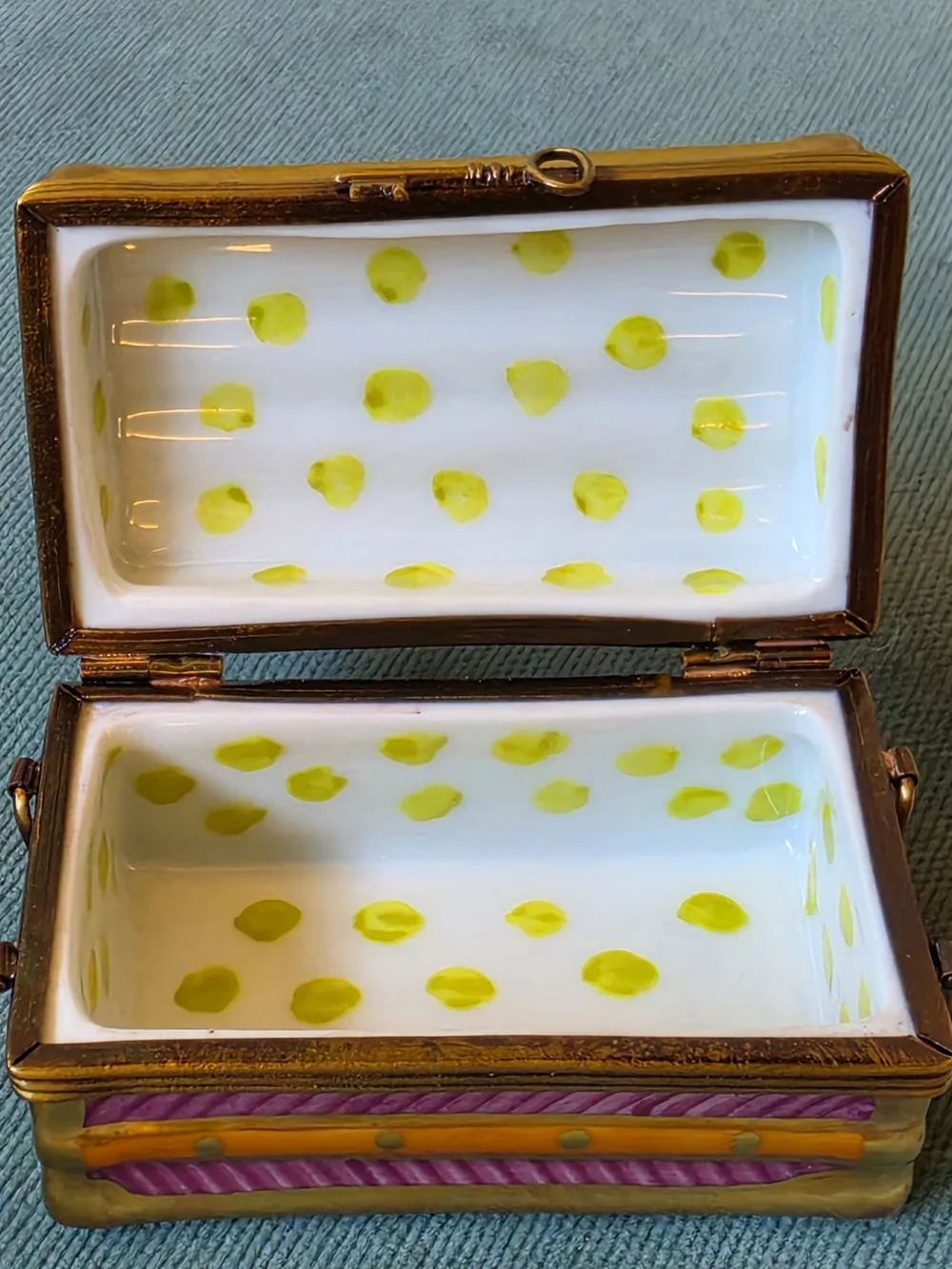 Limoges France Hand Painted Porcelain Trunk Trinket Box Marque Deposee